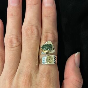 Sterling Silver and Brass Diopside Adjustable Ring